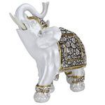 Yosoo Animal Elephant Statue Decoration, Household Resin Animal Figurine Simulation Cute Animal Statue Wealth Lucky Elephant Figurine Home Office Decor(Gold Flower Porcelain L)