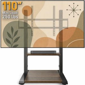 Perlegear Floor TV Stand with Power Strip for 50–110 inch TVs up to 250 lbs, Universal Standing TV Mount, Height Adjustable Tall TV Mount with Wood Base & Adjustable Feet, Max VESA 800x600mm, PGFS20B