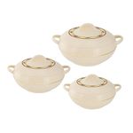 SQ Professional Insulated Casserole Serving Dishes with Lids - 3pc Ambient Thermal Hot pot Food Containers Set - Soup/Salad Food Warmer-Hotpot -1.2,1.6 & 2.5Liters, Cream