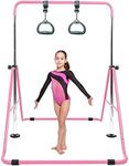 AMRTA Gymnastics Bars for Home with Rings Set Pink, Adjustable Height Training Balance Kip Monkey Bar Folding Horizontal Gymnastic Equipment, for Kids Children Junior Toddler Baby Ages 3-10