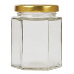 196ml/7oz Pack of 72 Hexagonal Jam Jars with Lids, Glass Storage Honey Jars Pickles Chutneys with Screw Gold Lid