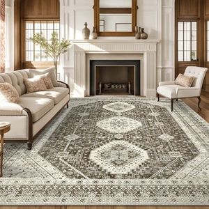 LOKHOM Area Rugs 8x10 Large Rug for Living Room, Non-Slip Washable Vintage Area Rug, Low Pile Soft Faux Wool Stain Resistant Indoor Floor Carpet for Living Room Bedroom Office Dining Room