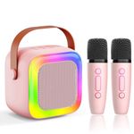 Mini Karaoke Machine for Kids Teen Adults, Kids Karaoke Machine with 2 Wireless Microphones and LED Lights Toys for Christmas Birthday Party, Home, Gifts for 4 5 6 7 8 9 10 11 12+ Years Girls Boys