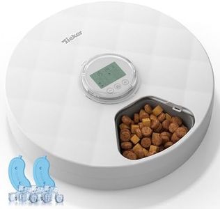 Tieker Automatic Cat Wet Food Feeder, 6 Meals Cat Food Dispenser with Timer, Wireless Pet Feeder with 2 Ice Packs for Wet & Dry Food Refrigerated, Battery Power Auto Dog Feeder