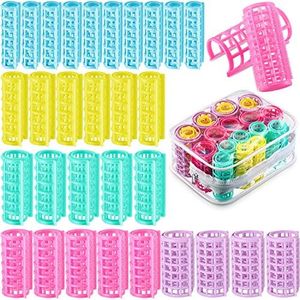 30 Pieces Plastic Hair Rollers Curlers Self Grip Rollers Hairdressing Curlers No Heat Hair Curlers for DIY Hairdressing Hair Salon Hair Barber, 5 Sizes