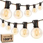 100FT Outdoor G40 Globe String Lights with 50 LED Shatterproof Bulbs, 2-Pack Each 50FT Waterproof Connectable Hanging Patio Light for Backyard Porch Balcony Tents Gazebo Party Decor, E12 Socket Base