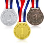 Medals for Children, 3 Pieces Gold Sliver Bronze Metal Medal Olympic Decoration Sports Day Medals with Ribbon Necklace for Sports Day Prizes, Gymnastics Competitions, Party Gifts, Kids Adults