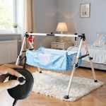 TINYTYKE Stainless Steel Automatic Cradle,Electric Swing Cradle w/Adjustable Speed,Fully,Foldable Square Pipe Frame with Blue Square Hammock,Palna/Jhula/Thothil for Baby Boy & Girl of 0 to 3 Years