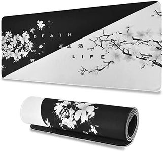 KYSUN Grand Tapis de Souris, Motif Fleurs de Cerisier Noires et Blanches- avec Bords Cousus, Base en Caoutchouc antidérapant, pour Offrir, Protection de Bureau, 300x800x2mm