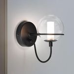 HARPER LIVING 1xG9 Up Wall Light with On/Off Switch, Indoor Wall Lamps Matt Black Finish, Modern Wall Sconce Lights with Globe Glass Shade, Ideal for Bedroom, Living Room, Hallway, Hotel