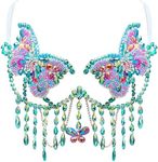 Neva Nude Enchanted Butterfly Beaded Crystal Jewel Carnival Bra for Raves and Festivals, Adjustable, Handmade in USA (Medium)