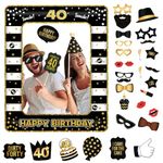 POPOYU 40th Birthday Decorations Men Women,Black Gold Inflatable Selfie Frame&34Pcs 40th Birthday Photo Booth Props,Giant Inflatable Party Photo Booth Frame for 40th Birthday Party Decoration