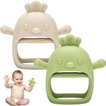 2 Pack Baby Teething Toys, Teething Mitten for Babies, Baby Teether Toy 6-12 Months, Silicone Teethers for Toddler Infant 3Month+, Baby Boy Girl Chew Toys for Sucking Needs (Beige + Green)