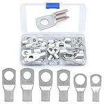 Wirefy 30 PCS Tinned Copper Wire Lugs Kit - Battery Lugs - Crimp Battery Cable Ends - Ring Terminals - 6-2 Gauge