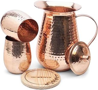 Kitchen Science Pure Copper Pitcher (70 oz. /2000 ml) with Copper Tumblers | Large Copper Water Pitcher for Drinking Water | Copper Vase | Copper Jug | Water Jug Set