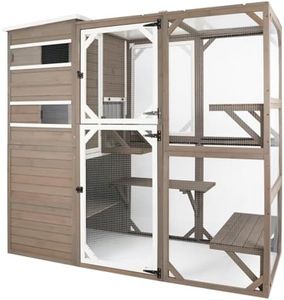 PetsCosset Large Outdoor Catio Cat Enclosures with Hidden Room,4 Story Cat House for Outsider Indoor Cats,Wooden Kitten Cage with Weatherproof Roof,3 Resting Rooms,7 Platforms,2 Open Doors - 77" H