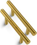 Mega Handles 35 Pack I Cabinet Pulls 5 Inch, Stainless Steel Cabinet Handle Pulls I Ideal for Kitchen Drawer, Cabinets, Door, Cupboard I Hardware for Cabinets - Hole Distance 3 Inch - Satin Brass