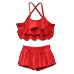 Hopscotch Girls Nylon and Spandex 2 piece Swimwear in Red Color For Ages 3-4 Years (CVA-4404051)