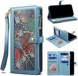 YocoverTech for iPhone 6 Plus/6S Plus Case,for iPhone 7 Plus/8 Plus Wallet Case,Colourful PU Leather Stand Flip Cover with Wrist Strap[RFID Blocking][10 Card Slots+Cash Bag]-Blue