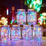 Solar Lights Garden,ZQX 6 Pack Solar Mason Jar Lights,Indoor/Outdoor Hanging Lantern,IP65 Waterproof Glass Jar Fairy Light for Garden, Patio, Yard, Christmas Decorations, Wedding, Party (Multicolor)