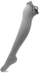 TOCONFFON Women's Girls Thigh High Stockings Over the Knee Socks with Satin Bows(Light Grey,One Size)
