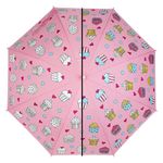 KARBD Colour Changing Magic Umbrella When Wet for Children Kids Boys Girls Windproof Cartoon Print Automatic 1 Fold Round Handle Sun Protection Rains Umbrella (Light Pink Colour Cup Cake Design)