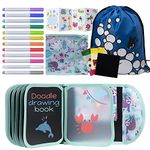 Erasable Drawing Pad, 8inch Plane Activities for Kids, Mint Color Animal Party Travel Toys Doodle Book for Kids 3 4 5 6 7 8 Year Old Boy Girl Birthday Gifts, 14 Pages for Magic Drawing with 12 Marker