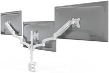 Mount-It! Triple Monitor Desk Mount with Full Motion Arms, 3 Monitor Riser with Gas Spring Arms for 27, 30 and 32" Computer Screens, Sturdy Dual Clamp Base, White