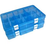 DUOFIRE Plastic Organizer Container Storage Box Adjustable Divider Removable Grid Compartment for Jewelry Beads Earring Container Tool Fishing Hook Small Accessories (middle plus size-18grids,Blue X2)