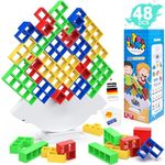 ESDPAL 48 Pcs Tetra Tower Balance Stacking Game Toys, Stack Attack 2 Players Team Building Blocks Board STEM Toys Game for Kids Adult Family Travel Party, Boys Girls Gifts