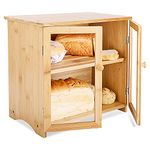 Natural Bamboo Bread Box, Two Layer Bamboo Storage Boxes with Cutting Board Lid, Adjustable Storage Space Large Bamboo Capacity Food Storage by Leopard