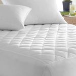 Canadian Linen Fitted Mattress Pad, Noiseless Washable Mattress Protector Soft Breathable Mattress Topper, Premium Polyester Fill Quilted Mattress Cover with Deep Pocket Elastic Skirt, Double/Full