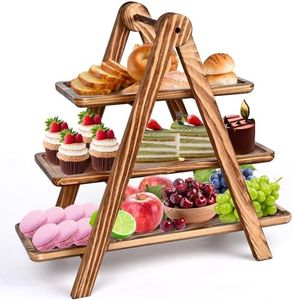 3 Tier Serving Tray Platter Wood, Cupcake Stand Three Tiered Tray Stand Detachable Rectangle Charcuterie Boards for Cookie, Appetizer, Meat, Snack, Party Food Display Decor Wooden Tray