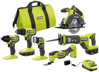 RYOBI ONE+ PCL1600K2 18V Cordless 6-Tool Combo Kit with 1.5 Ah Battery, 4.0 Ah Battery, and Charger