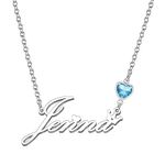 Kraven Personalized Dainty Name Necklaces Blue Birth Stone Custom Engraved Initial Nameplate Pendant Choker Customized Birthday Mother Christmas Gifts for Women Girls Teen Daughter (Jenna)