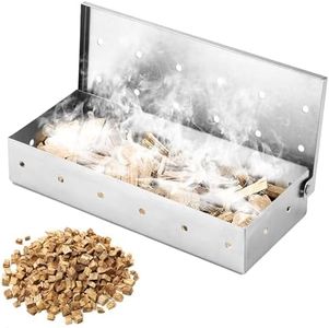 Grill Smoker Box, BBQ Wood Chips Smoker Box for Gas or Charcoal Grills Heavy Duty Stainless Steel Barbecue Smoker Box Grill Accessories (Silver)