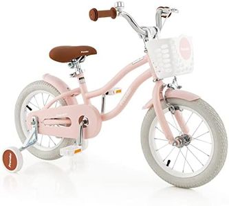 BABY JOY Kids Bike, 12 Inch Boys Girls Bike for 3-4 Years Old w/Training Wheels, Adjustable Seat, Removable Basket, Handbrake and Coaster Brake, Kids Bicycle (Pink)