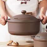 Natural Terracotta Casserole with Lids Clay Pots for Cooking, Unglazed Earthenware Rice Pots (T1-1QT)