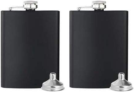 Hip Flask for Liquor with Funnel-8 Oz Matte Black Stainless Steel Liquor Flask Leakproof Attached Screw-On Cap Alcohol Flask for Drinking Alcohol Whiskey Rum and Vodka