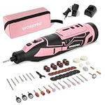 WORKPRO 12V Cordless Rotary Tool Kit, 5 Variable Speeds Battery Powered Rotary Tool with 114 Accessories for Engraving, Polishing and Sanding, Pink