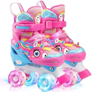 Unicorn Kids Toddler Roller Skates for Girls,WESKIFAN Quad Skating Shoes with Shiny Light up Wheels&Adjustable Sizes Beginners rollerskates for Xmas Birthday Gifts (Pink, M(1~4))