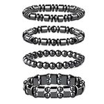 HXLJHALG 4Pcs 8mm Magnetic Hematite Beaded Bracelet for Men Women, Magnetic Slimming Bracelet Stretch Punk Rock Style Beaded Bracelets Black Obsidian Hematite Bracelet Magnetic Bracelets Jewelry