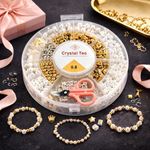 Toy Imagine DIY Bracelet Making Kit for Girls | 20-Compartment Pearl & Gold Beads Jewelry Craft Set with Charms, Alphabet Bead, Scissors & Elastic String | Beads for Bracelet Making | Gift for Girls Ages 7–14