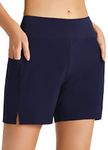 BALEAF Women's 5" Quick Dry High Waisted Swim Board Shorts UPF 50+ Swimsuit Bottom Trunks with Liner Navy Blue L