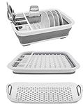 AAKitchen Collapsible Dish Rack and Drainboard Set Foldable Dish Drying Rack Portable Dish Drainer Storage Organizer Camping RV Kitchen Accessories for RV Campers Travel Trailers