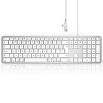 Seenda Wired Keyboard for Mac OS, Slim External Full-size Keyboard with Numeric Pad & USB A and Type C 2-in-1 Connector for Apple Mac, iMac, MacBook Pro/Air/Mini, UK Qwerty Layout - White and Silver