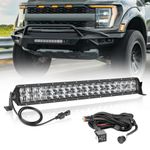 20 Inch LED Light Bar Kit, AKD Part 200W Double Row Offroad Driving Light Spot Flood Combo LED Work Light Super Bright Bumper Grille Light Bar for Truck Pickup UTV ATV SUV Toyota Jeep