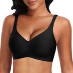 DOCUMO Seamless Bras for Women No Underwire Comfort Push Up Wireless T-Shirt Bra Support and Lift V Neck Bralettes with Extra Bra Extender(Black,Large)