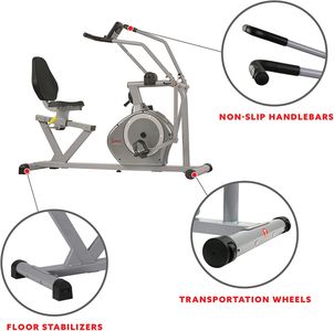 Sunny Health & Fitness Magnetic Recumbent Exercise Bike – 160kg Capacity, Arm Exercisers, Pulse Monitor