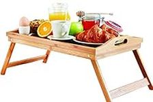 GOURMEX Bamboo Foldable Tray | Use as Lap Desk, Breakfast Bed Table, TV Tray | Great for Food, and Activities in Bed, Couch, Floor, in or Outdoor | with Handles and Folding Legs (Light Brown)